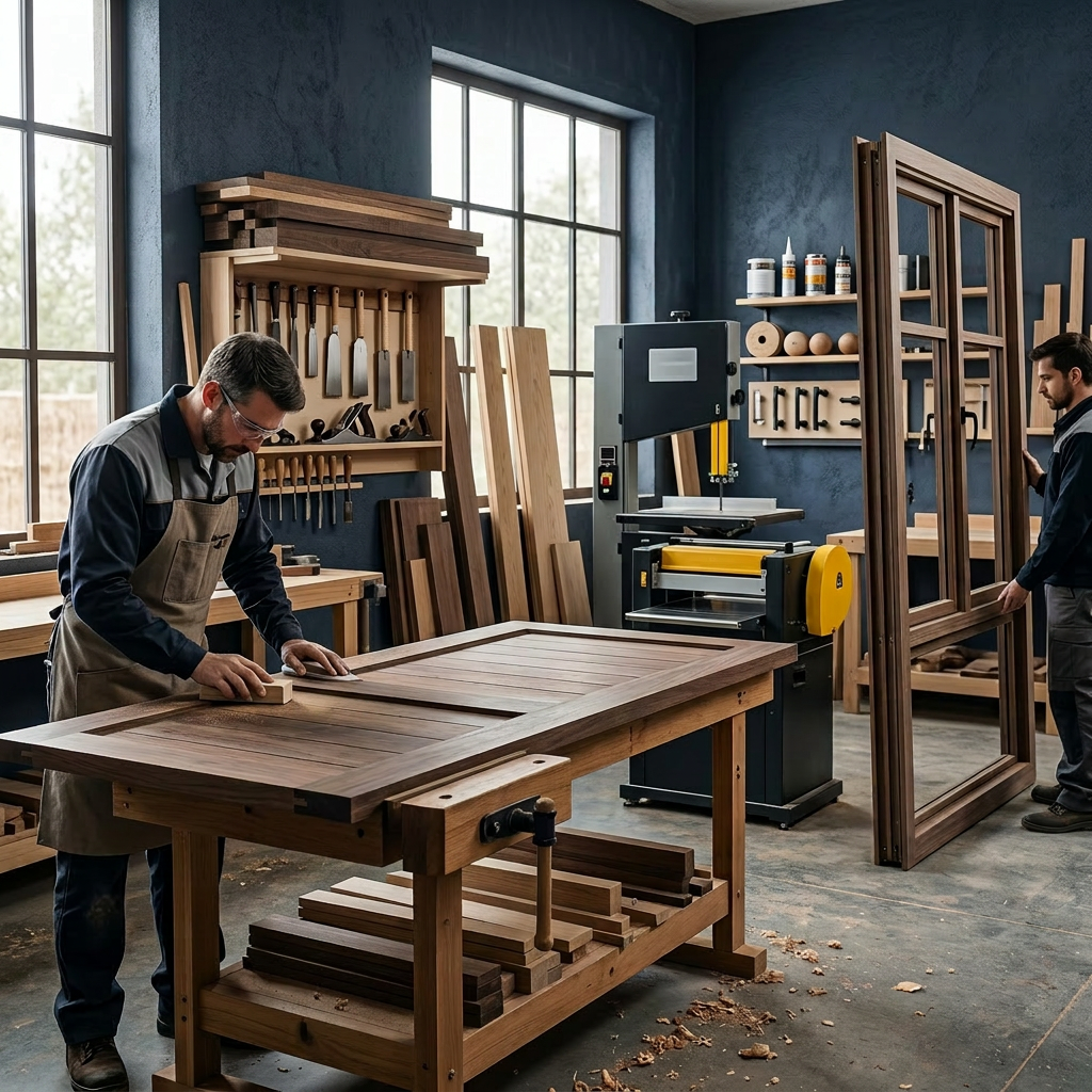 Imagem profissional de blog sobre: "A arte da marcenaria para casas de campo alto padrão: como unir sofisticação e rusti